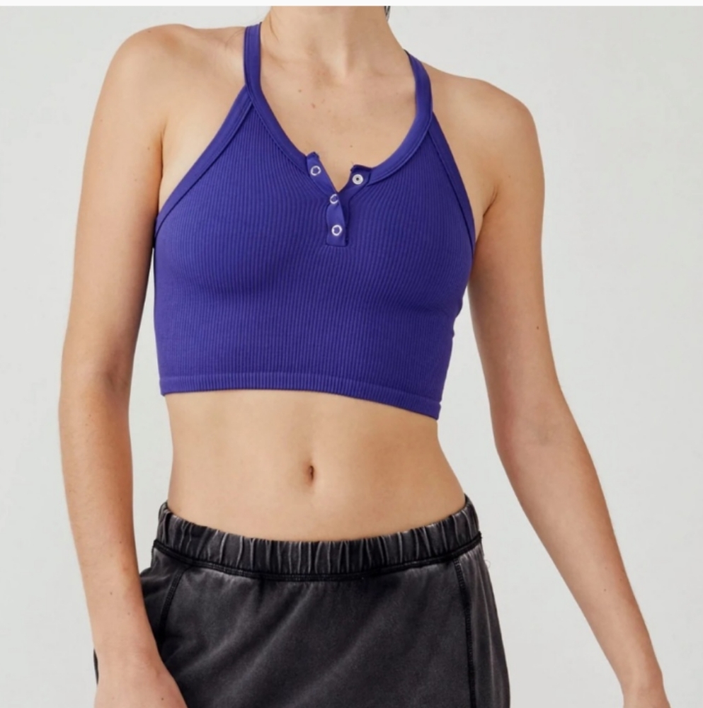 Free People Movement Free Throw Crop Top Henley OUTERSPACE BLUE Size XS
